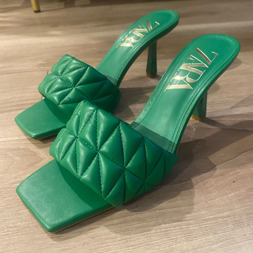 Green Zara heeled slides